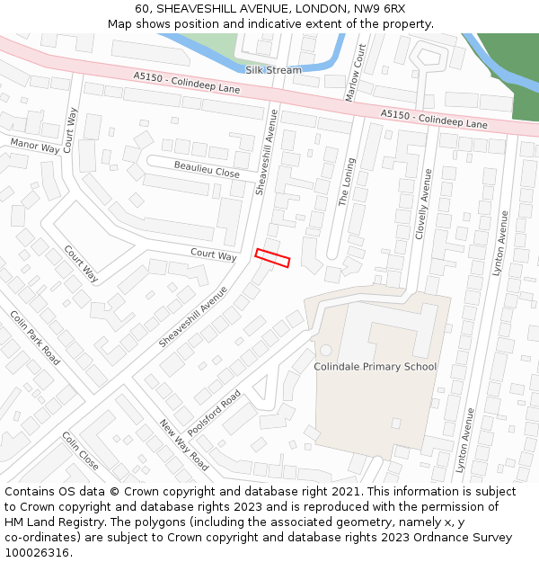 60, SHEAVESHILL AVENUE, LONDON, NW9 6RX: Location map and indicative extent of plot
