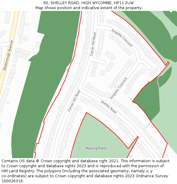 60, SHELLEY ROAD, HIGH WYCOMBE, HP11 2UW: Location map and indicative extent of plot