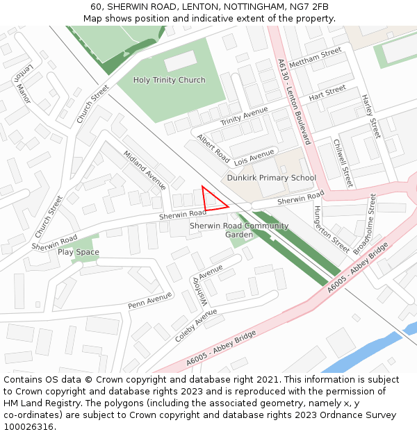 60, SHERWIN ROAD, LENTON, NOTTINGHAM, NG7 2FB: Location map and indicative extent of plot