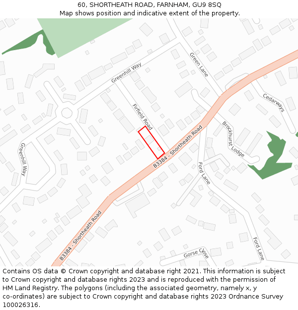 60, SHORTHEATH ROAD, FARNHAM, GU9 8SQ: Location map and indicative extent of plot