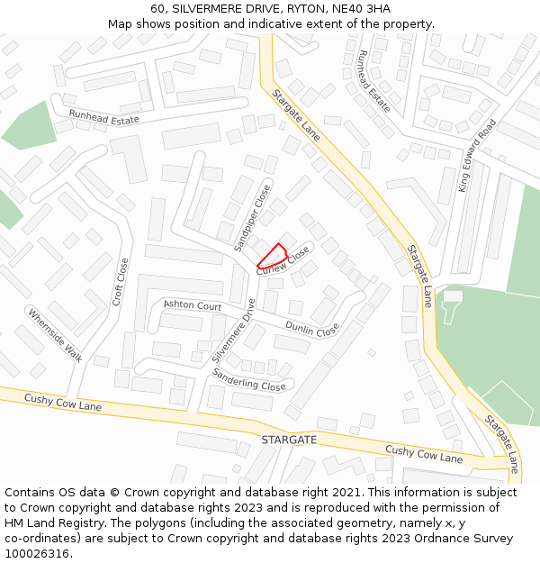 60, SILVERMERE DRIVE, RYTON, NE40 3HA: Location map and indicative extent of plot