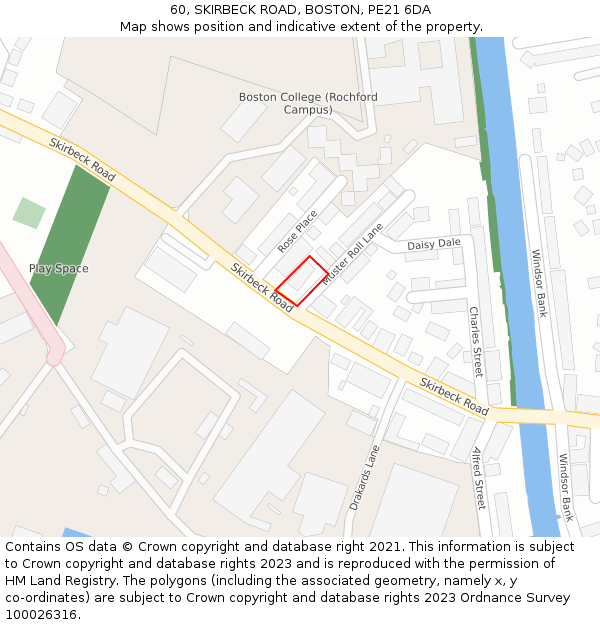 60, SKIRBECK ROAD, BOSTON, PE21 6DA: Location map and indicative extent of plot