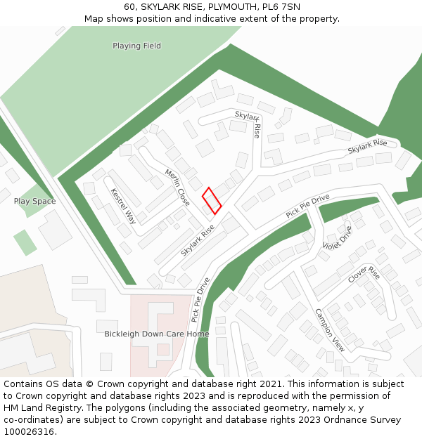 60, SKYLARK RISE, PLYMOUTH, PL6 7SN: Location map and indicative extent of plot