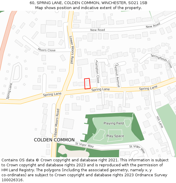 60, SPRING LANE, COLDEN COMMON, WINCHESTER, SO21 1SB: Location map and indicative extent of plot