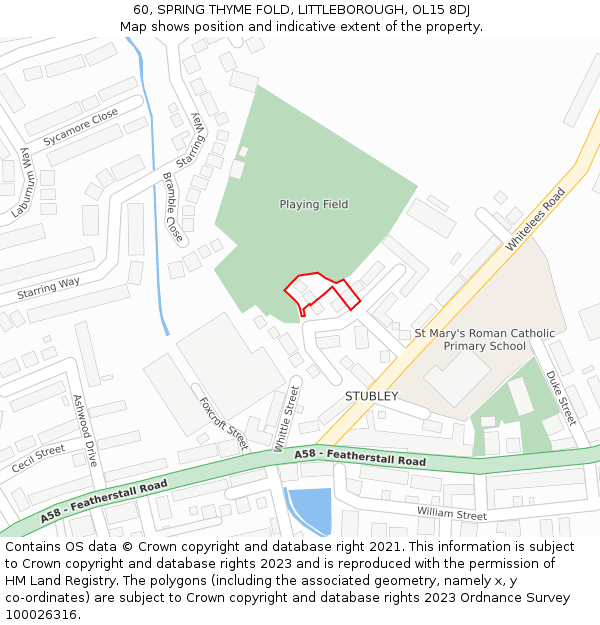 60, SPRING THYME FOLD, LITTLEBOROUGH, OL15 8DJ: Location map and indicative extent of plot