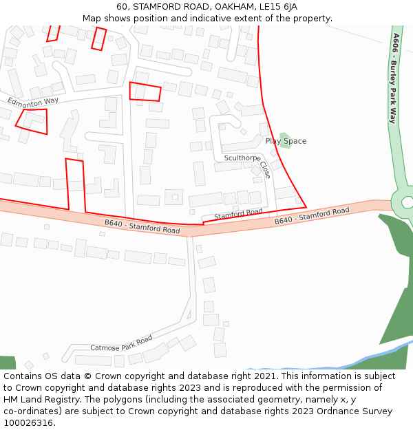 60, STAMFORD ROAD, OAKHAM, LE15 6JA: Location map and indicative extent of plot