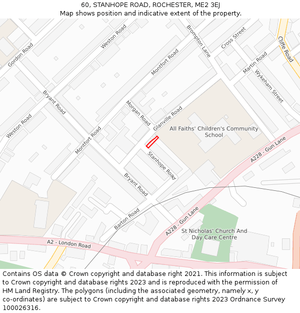 60, STANHOPE ROAD, ROCHESTER, ME2 3EJ: Location map and indicative extent of plot