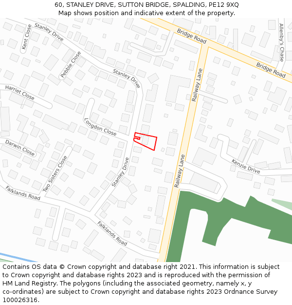 60, STANLEY DRIVE, SUTTON BRIDGE, SPALDING, PE12 9XQ: Location map and indicative extent of plot