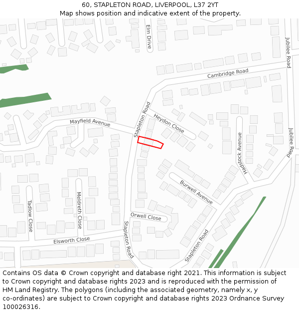 60, STAPLETON ROAD, LIVERPOOL, L37 2YT: Location map and indicative extent of plot