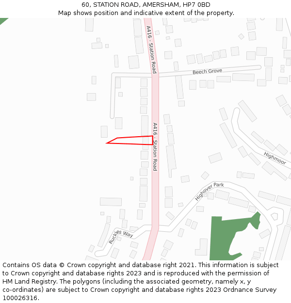 60, STATION ROAD, AMERSHAM, HP7 0BD: Location map and indicative extent of plot