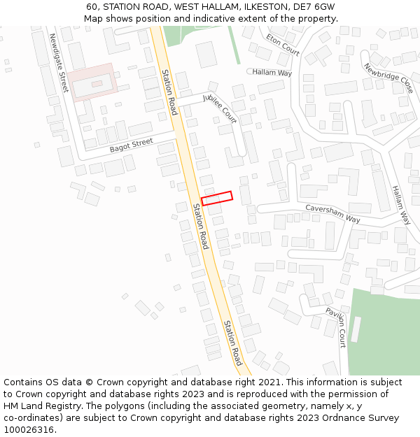 60, STATION ROAD, WEST HALLAM, ILKESTON, DE7 6GW: Location map and indicative extent of plot