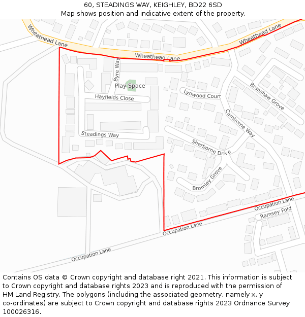 60, STEADINGS WAY, KEIGHLEY, BD22 6SD: Location map and indicative extent of plot