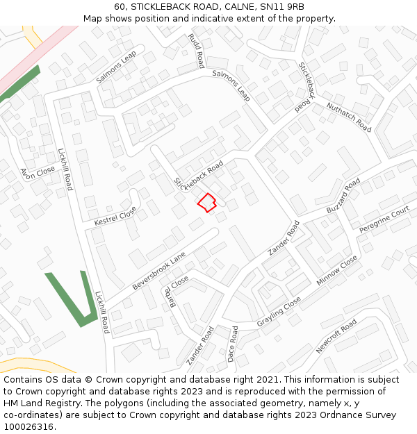 60, STICKLEBACK ROAD, CALNE, SN11 9RB: Location map and indicative extent of plot