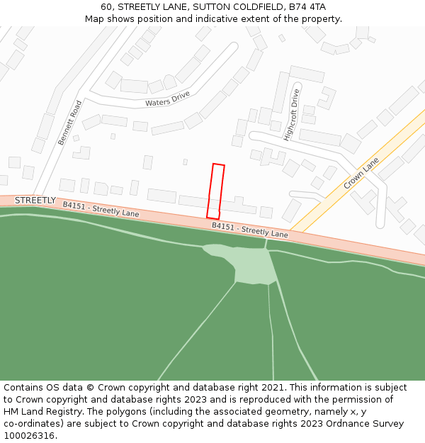 60, STREETLY LANE, SUTTON COLDFIELD, B74 4TA: Location map and indicative extent of plot