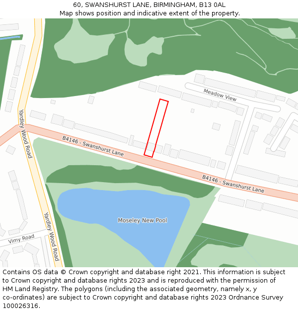 60, SWANSHURST LANE, BIRMINGHAM, B13 0AL: Location map and indicative extent of plot