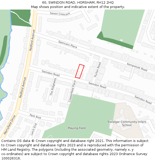 60, SWINDON ROAD, HORSHAM, RH12 2HQ: Location map and indicative extent of plot