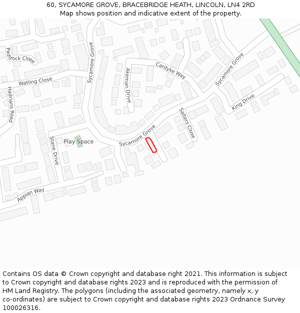 60, SYCAMORE GROVE, BRACEBRIDGE HEATH, LINCOLN, LN4 2RD: Location map and indicative extent of plot