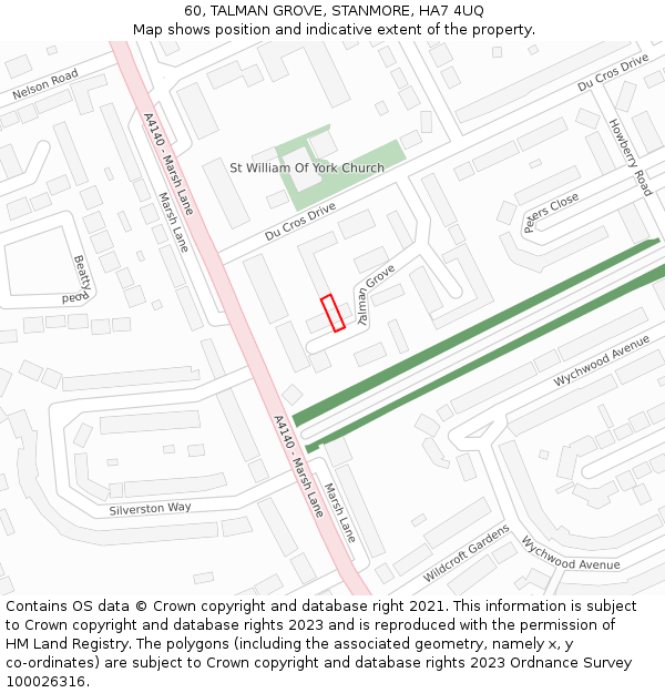 60, TALMAN GROVE, STANMORE, HA7 4UQ: Location map and indicative extent of plot