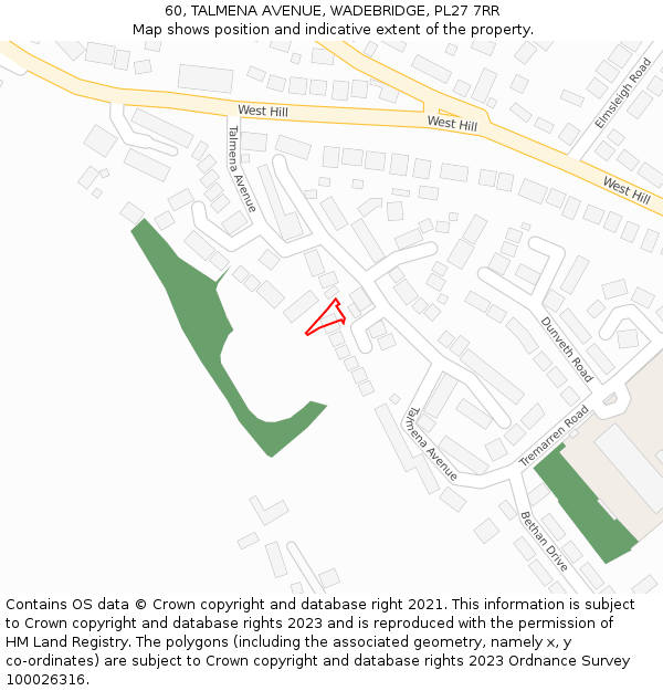 60, TALMENA AVENUE, WADEBRIDGE, PL27 7RR: Location map and indicative extent of plot