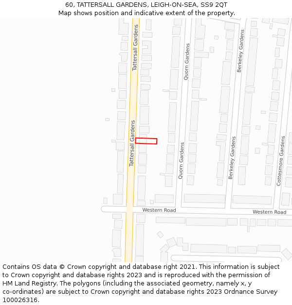 60, TATTERSALL GARDENS, LEIGH-ON-SEA, SS9 2QT: Location map and indicative extent of plot