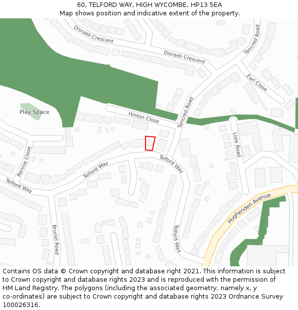 60, TELFORD WAY, HIGH WYCOMBE, HP13 5EA: Location map and indicative extent of plot