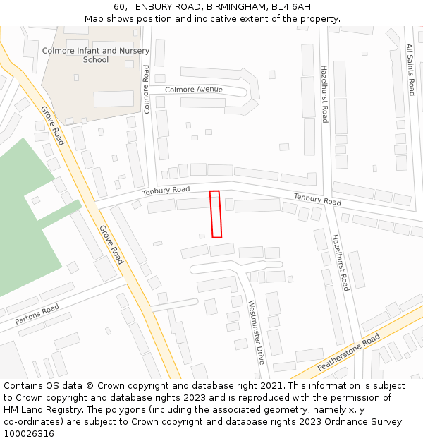 60, TENBURY ROAD, BIRMINGHAM, B14 6AH: Location map and indicative extent of plot