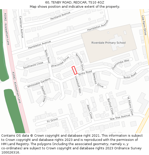 60, TENBY ROAD, REDCAR, TS10 4GZ: Location map and indicative extent of plot