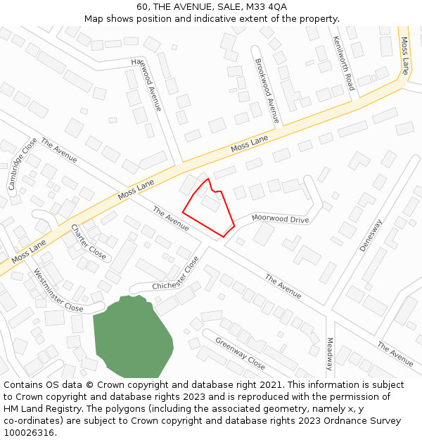 60, THE AVENUE, SALE, M33 4QA: Location map and indicative extent of plot