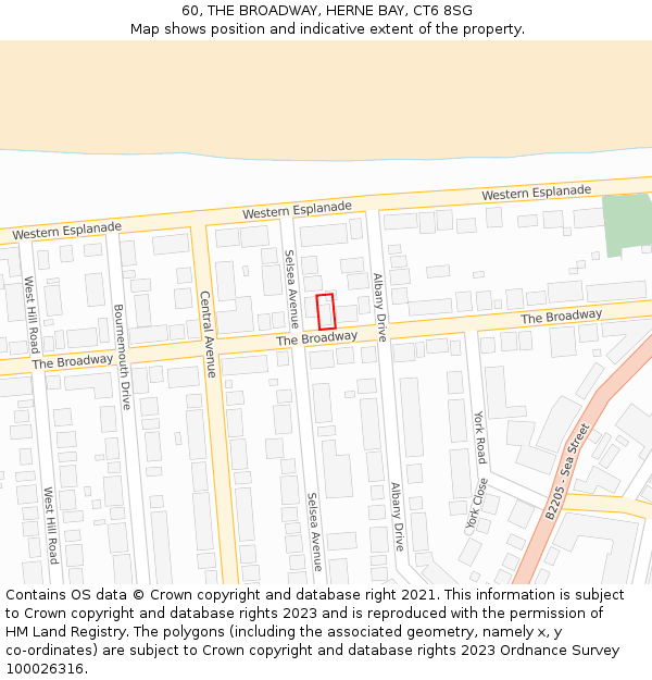 60, THE BROADWAY, HERNE BAY, CT6 8SG: Location map and indicative extent of plot