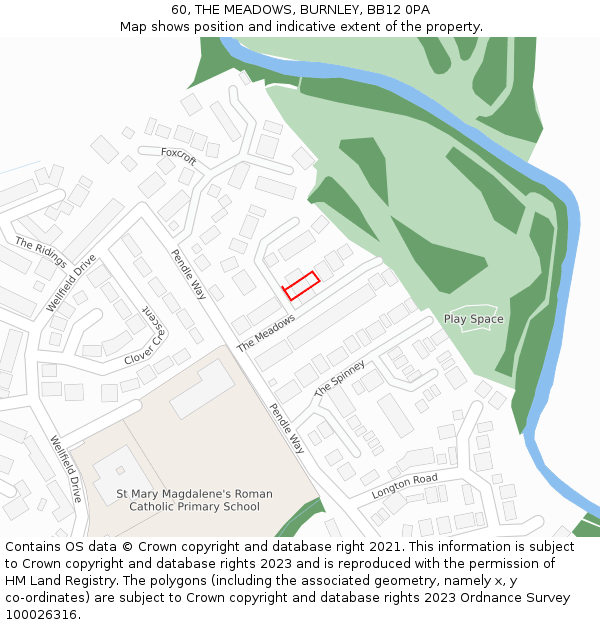60, THE MEADOWS, BURNLEY, BB12 0PA: Location map and indicative extent of plot