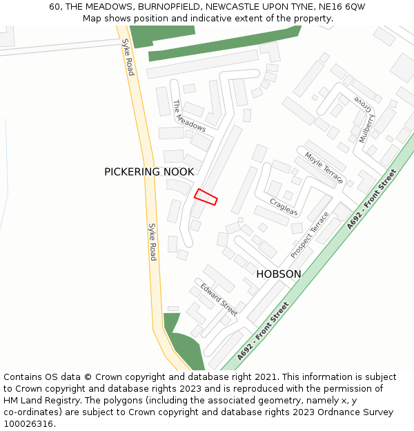 60, THE MEADOWS, BURNOPFIELD, NEWCASTLE UPON TYNE, NE16 6QW: Location map and indicative extent of plot