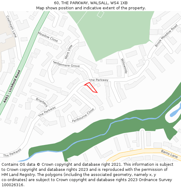 60, THE PARKWAY, WALSALL, WS4 1XB: Location map and indicative extent of plot
