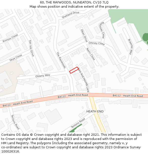 60, THE RAYWOODS, NUNEATON, CV10 7LQ: Location map and indicative extent of plot