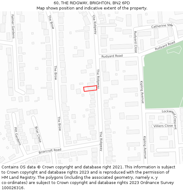 60, THE RIDGWAY, BRIGHTON, BN2 6PD: Location map and indicative extent of plot