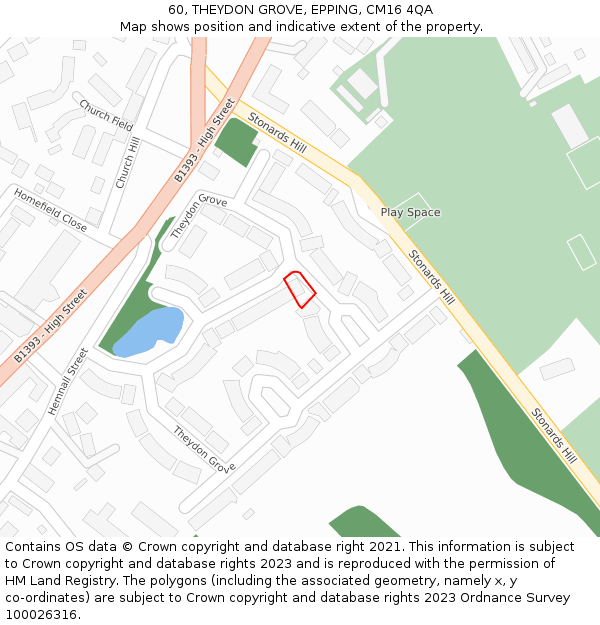 60, THEYDON GROVE, EPPING, CM16 4QA: Location map and indicative extent of plot