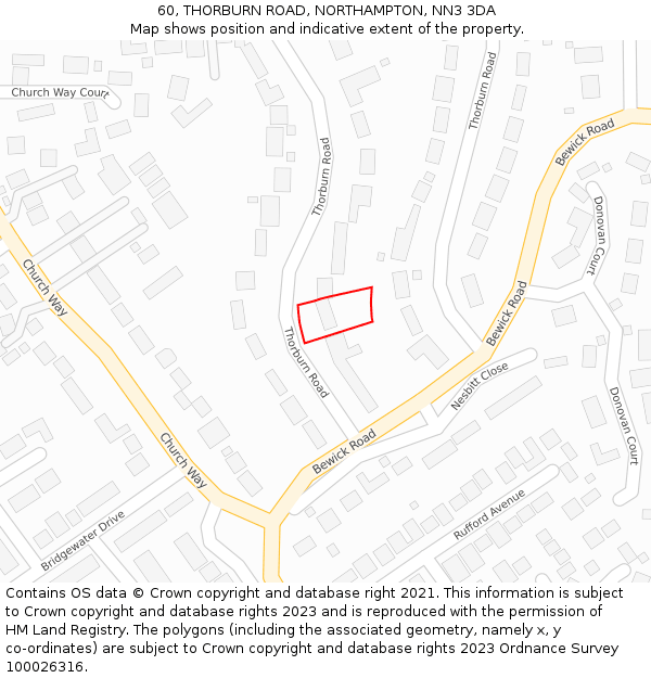 60, THORBURN ROAD, NORTHAMPTON, NN3 3DA: Location map and indicative extent of plot