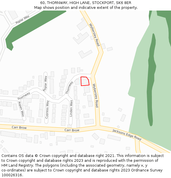 60, THORNWAY, HIGH LANE, STOCKPORT, SK6 8ER: Location map and indicative extent of plot