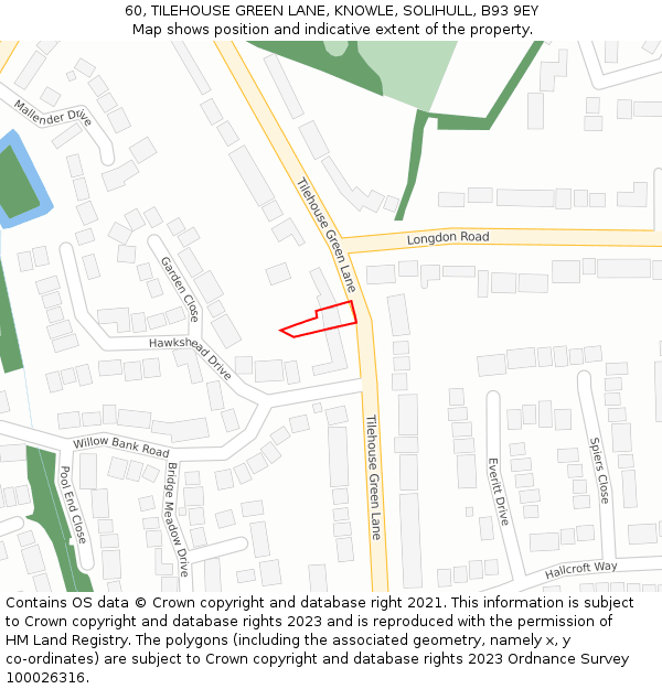 60, TILEHOUSE GREEN LANE, KNOWLE, SOLIHULL, B93 9EY: Location map and indicative extent of plot