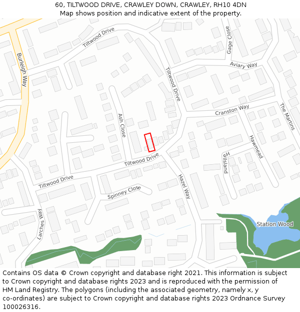 60, TILTWOOD DRIVE, CRAWLEY DOWN, CRAWLEY, RH10 4DN: Location map and indicative extent of plot