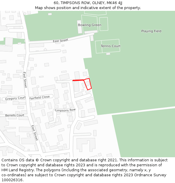 60, TIMPSONS ROW, OLNEY, MK46 4JJ: Location map and indicative extent of plot