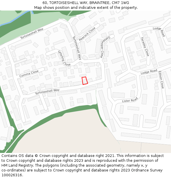 60, TORTOISESHELL WAY, BRAINTREE, CM7 1WG: Location map and indicative extent of plot