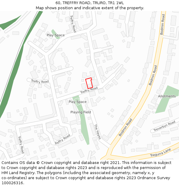 60, TREFFRY ROAD, TRURO, TR1 1WL: Location map and indicative extent of plot