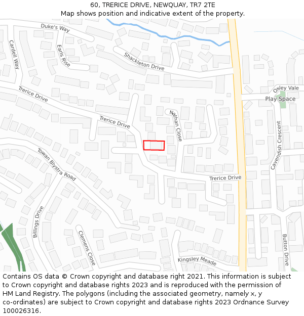 60, TRERICE DRIVE, NEWQUAY, TR7 2TE: Location map and indicative extent of plot