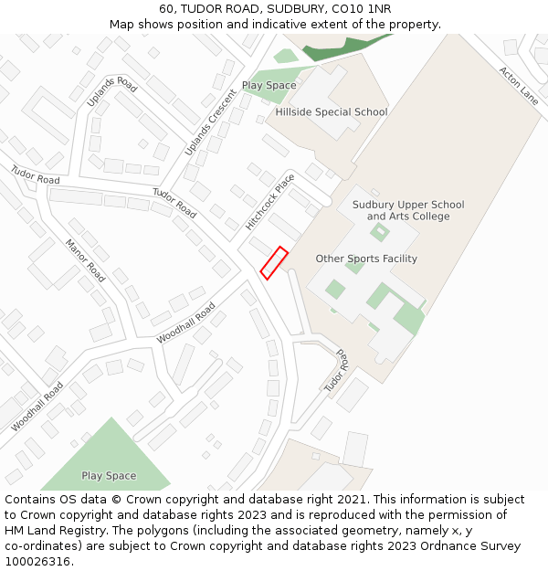 60, TUDOR ROAD, SUDBURY, CO10 1NR: Location map and indicative extent of plot