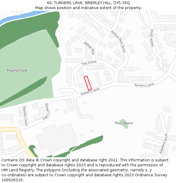 60, TURNERS LANE, BRIERLEY HILL, DY5 3SQ: Location map and indicative extent of plot