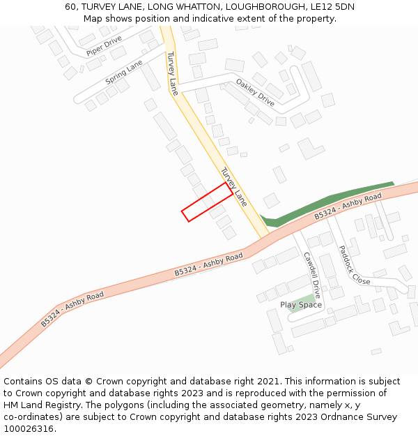 60, TURVEY LANE, LONG WHATTON, LOUGHBOROUGH, LE12 5DN: Location map and indicative extent of plot