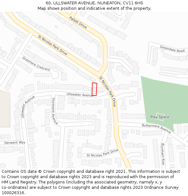 60, ULLSWATER AVENUE, NUNEATON, CV11 6HS: Location map and indicative extent of plot