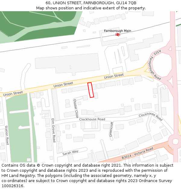 60, UNION STREET, FARNBOROUGH, GU14 7QB: Location map and indicative extent of plot
