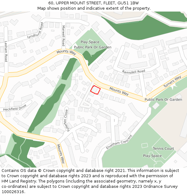 60, UPPER MOUNT STREET, FLEET, GU51 1BW: Location map and indicative extent of plot