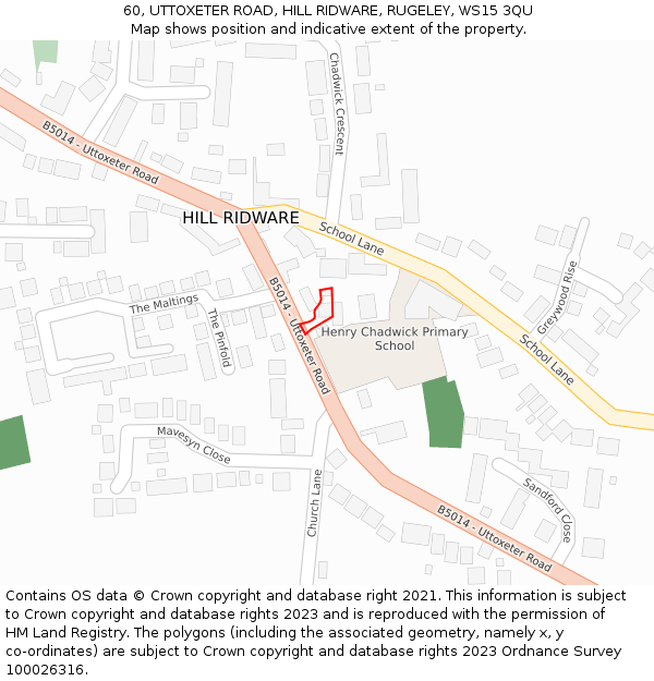 60, UTTOXETER ROAD, HILL RIDWARE, RUGELEY, WS15 3QU: Location map and indicative extent of plot